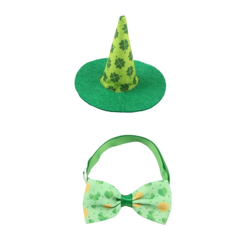Dog Top Hat Collar Holiday Shamrocks for Small Medium Girl Dogs Cats Dog Collar Necklaces Kerchief Costumes