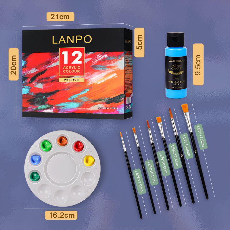 LANPO Acrylic Paint Set: 24 Colors, Waterproof, Beginner-Friendly, Boxed for DIY Projects