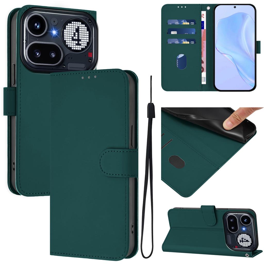 Wallet Case for Phone - Leather/PU, Dark Green, With Lanyard