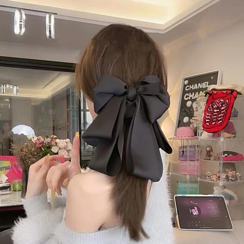 Vintage French Large Hair Bow Ties Claws Elegant Solid Color Big Bow Hair Clip Satin Butterfly Bow Hairpin Girl Hair Accessories