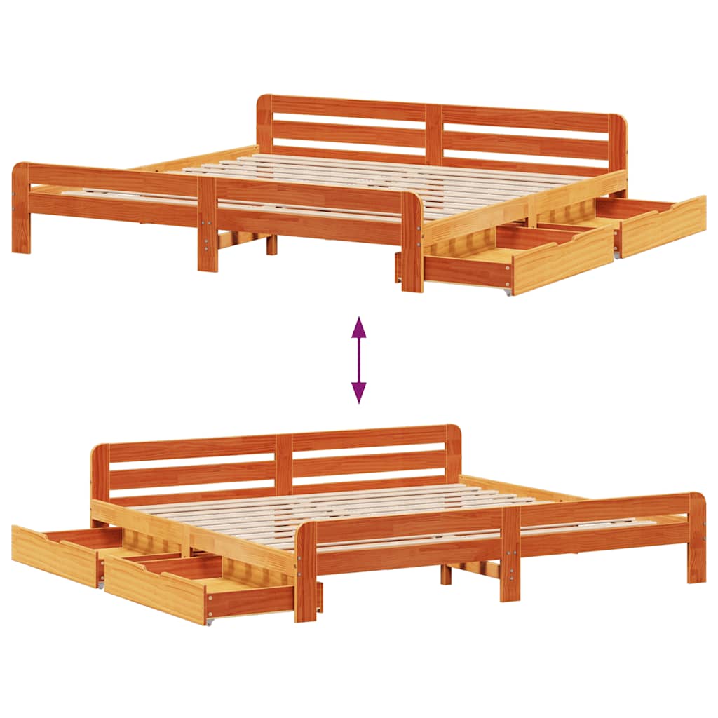 Solid Wood Bed Without Mattress Wax Brown 180x200 Cm Pine Wood