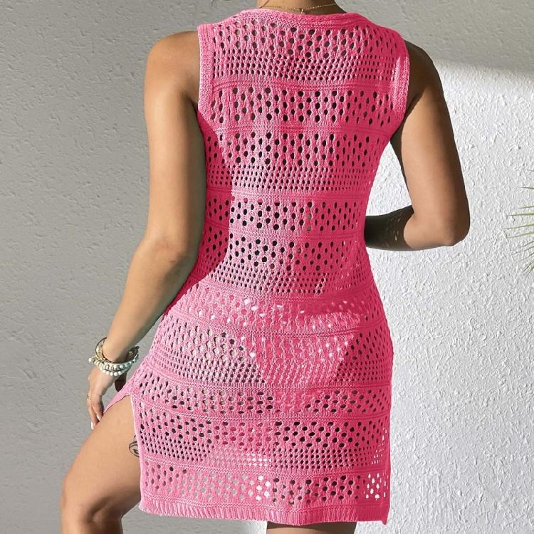 Elegant Knitted Hollowed Out Vest Dress Comfortable Beach Cover Up Dress for Pool Parties and Beach Vacation