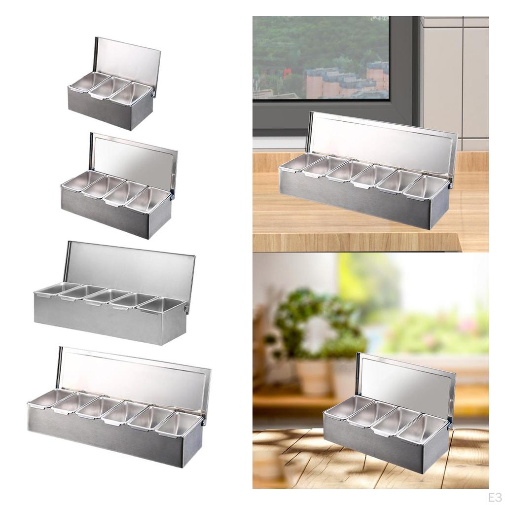 Condiment Holder, Stainless Steel Box, Storage Tray, Dispenser, Spice Jars,