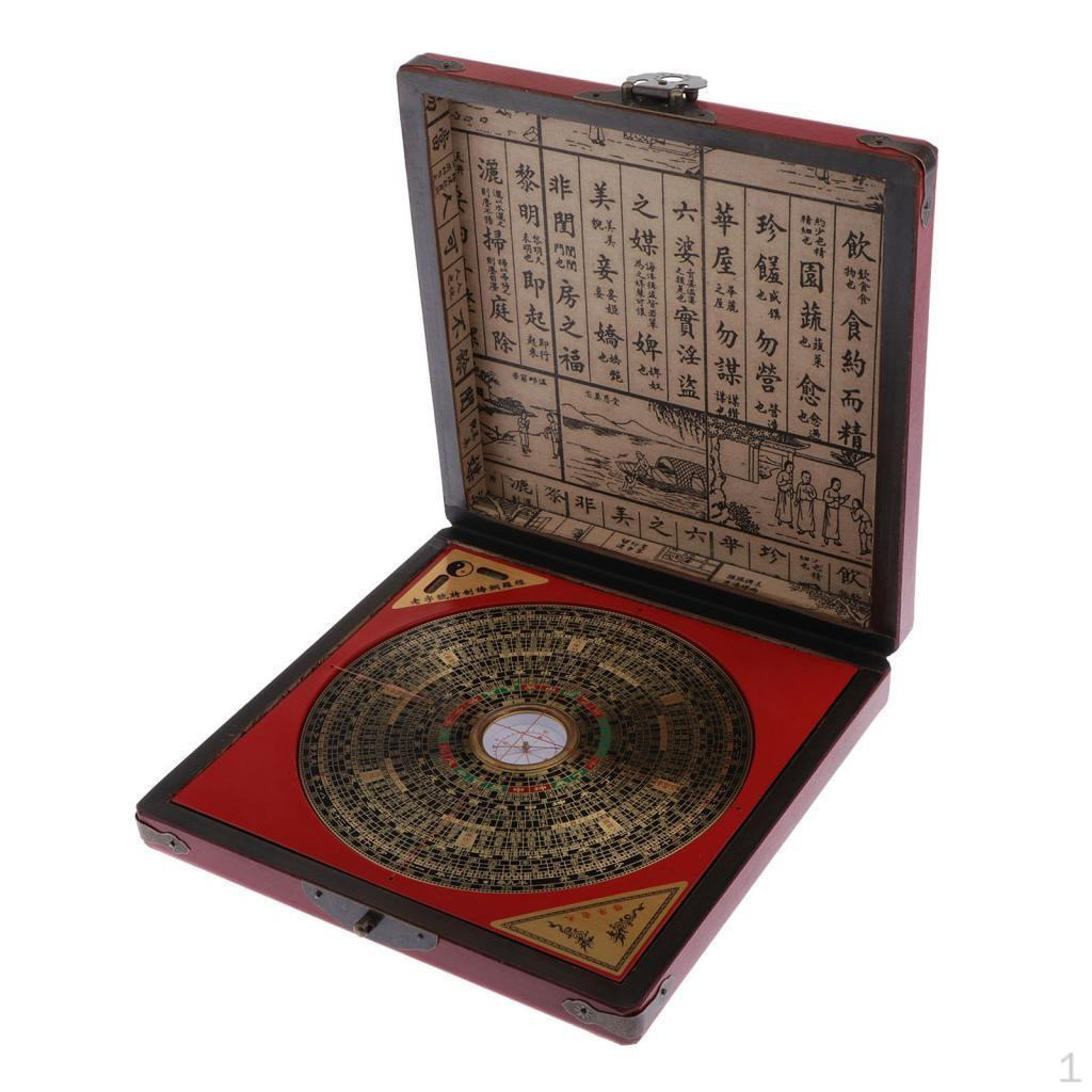 Vintage Feng Shui Luo Pan (Chinese Compass) with Wooden Case - Asian Oriental, 8.66 x
