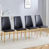 Fashion Black Dining Chair 4-Piece Set: Gold Metal Legs, Black PU Leather, To Create an Elegant Dining Area.