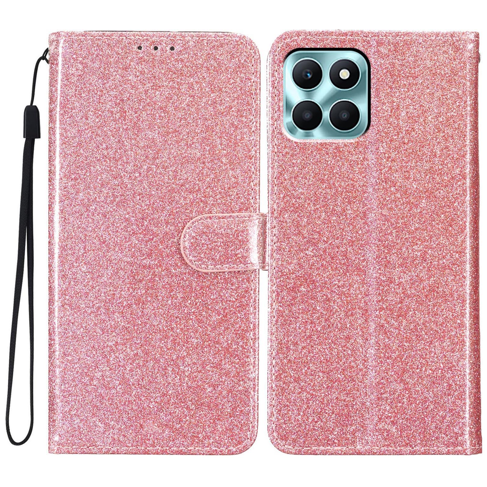 

Для Honor X6c 4G Чехол-кошелек Блестящий Кожаный Чехол-подставка для телефона Защита от царапин с ремешком Rose Gold