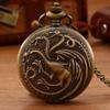 2pcs/set, 1PC Men's Fashion Vintage “Three Headed Dragon” Quartz Pocket Watch & 1PC Casual Golden Necklace, Ideal Choice for Gifts
