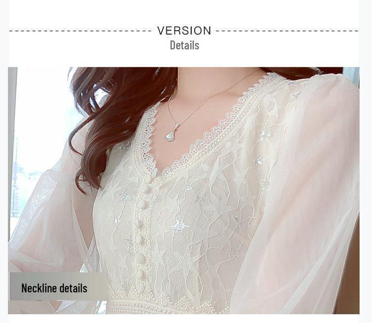 Elegant Autumn Fairy Mesh Lace Dress - Gentle Forest Style Temperament