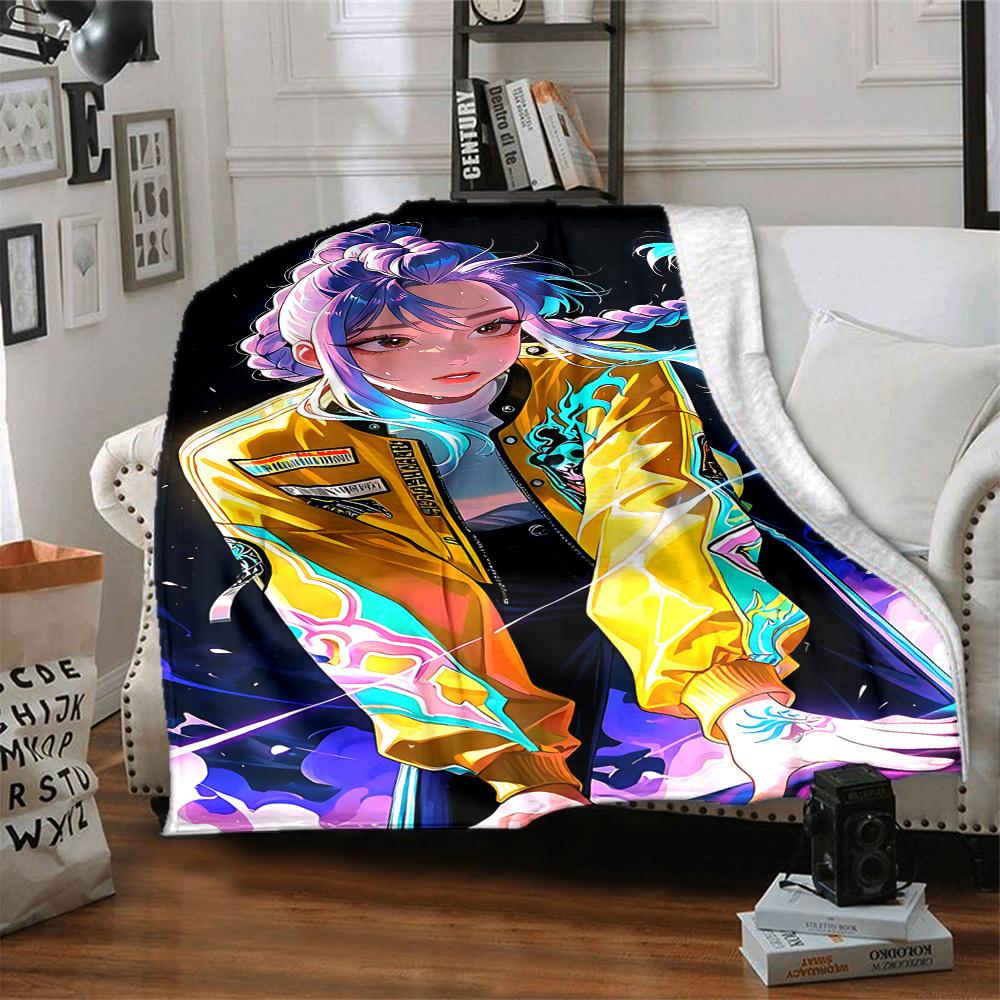 1pc KPop Demon Hunters Cozy Print Blanket Lightweight Warm Flannel Throw Blanket For Sofa, Bed, Living Room