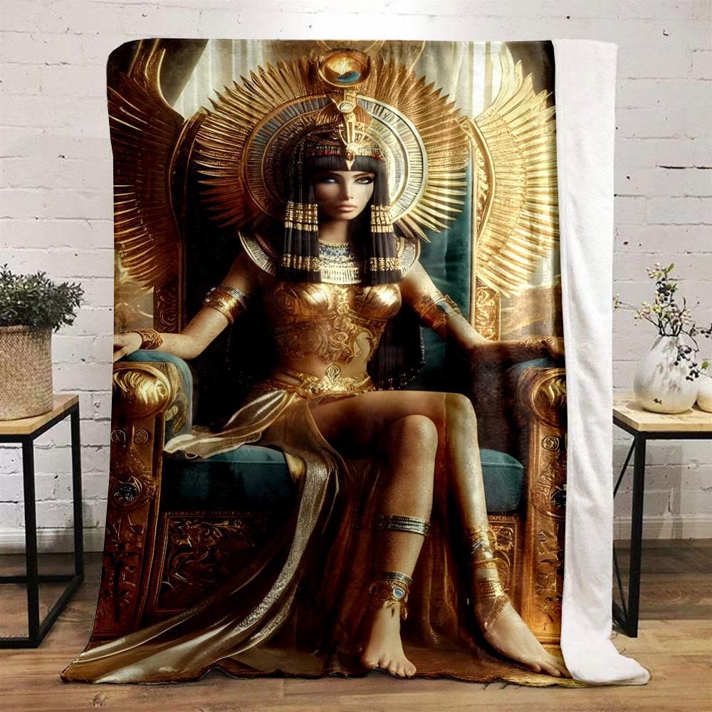 Egyptian Goddess Golden Winged Throne Bedroom Blanket for Livingroom Couch Lunch Break Soft Throw for Friend's Festival Gift