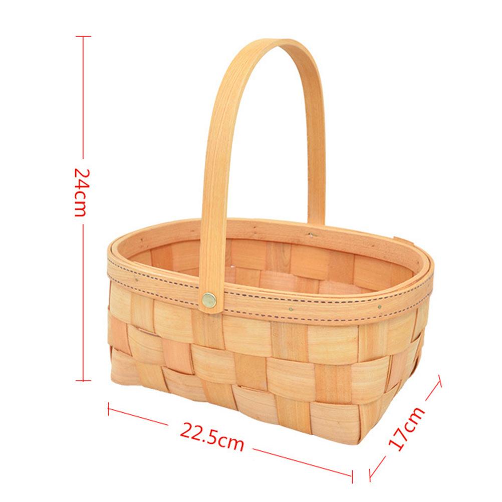 Woven Wooden Basket with Handle Eco-Friendly Portable Picnic Snack Carrier for Camping Outings Gifts Fruits Vegetables Storage
