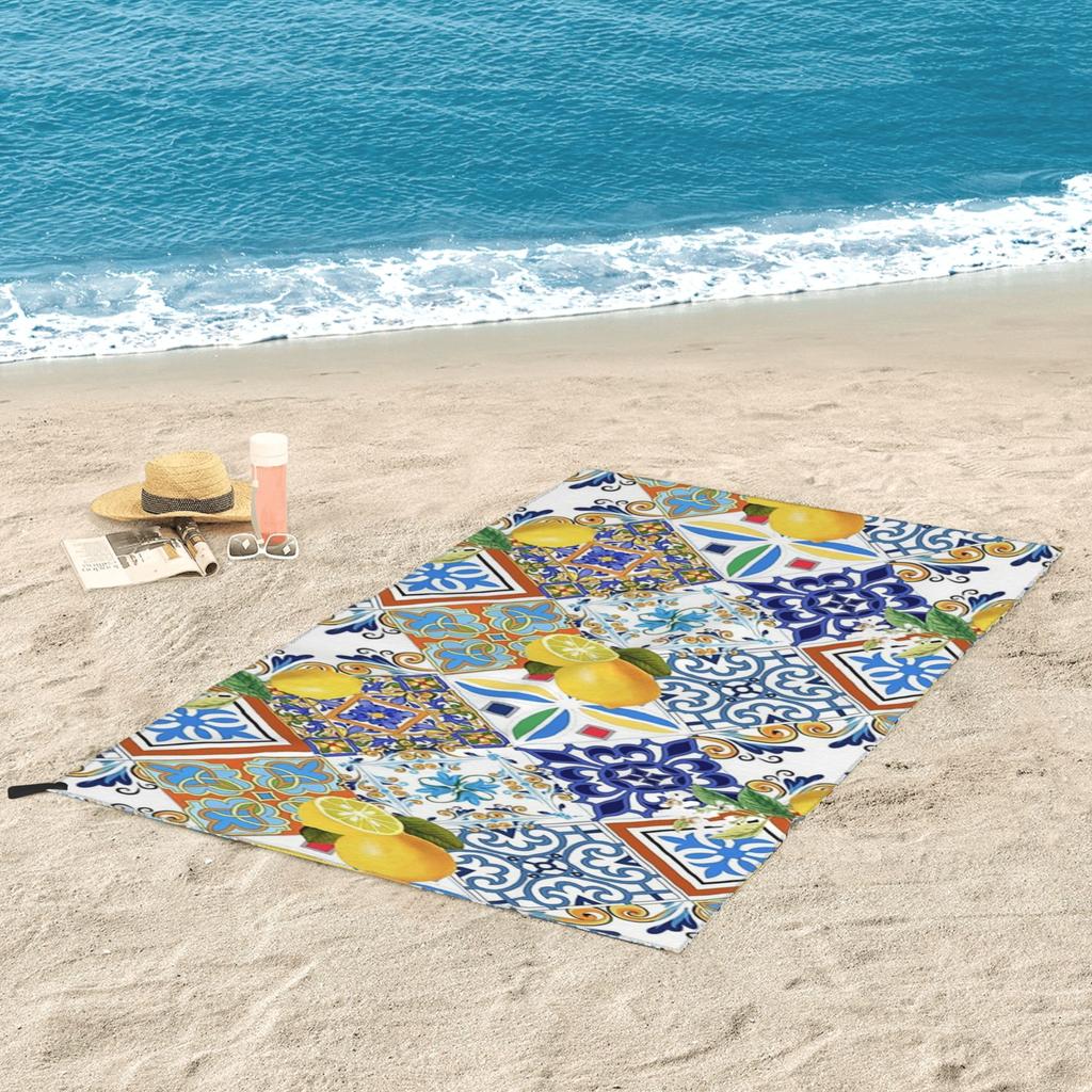 Mediterranean Tiles and Lemon Beach Towel Soft Microfiber Quick Dry Absorbent Quick Towels For Pool