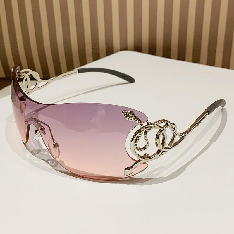 Spice Girl Wind Purple Pink Cobra Integrated Large Frame Sunglasses Design Sense Sweet And Spicy Face Small Street Shooting Sunglasses