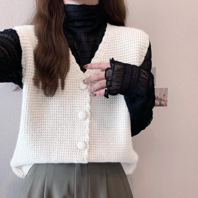 2024 Spring Women's Versatile Loose Knit V-Neck Sleeveless Cardigan Vest