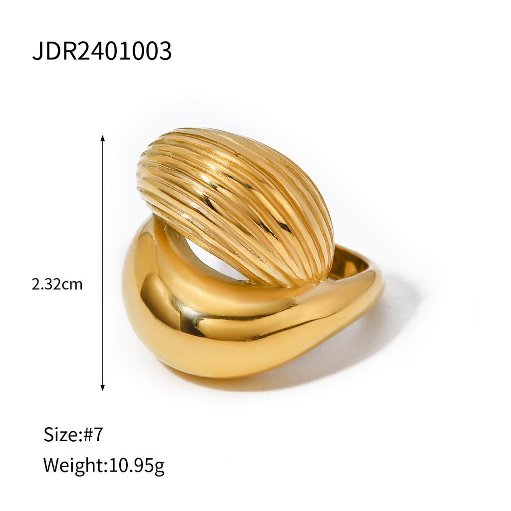Uworld Fashion Pearl Leaf Ring Stacked Texture Strip Gold Color Adjustable Ring Women's Jewelry Gift For Her