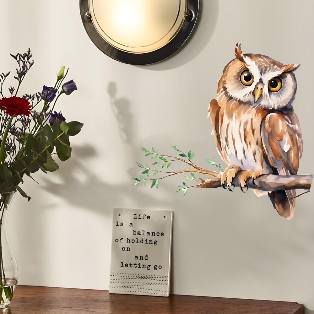 Self-adhesive Cartoon Owl On Branch Wall Stickers for Living Room Bedroom Study Home Decor