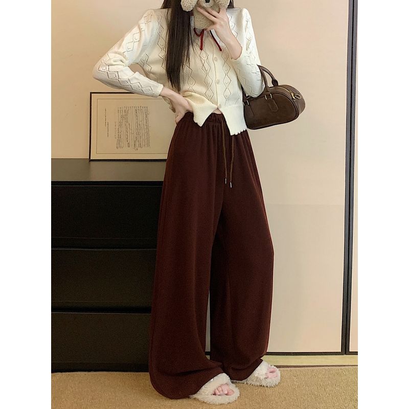 Elastic Waist Idle Style Casual Pants Women's Autumn Loose Gray Straight-Leg Pants Drooping Wide-Leg Pants Mop Pants Length Pants