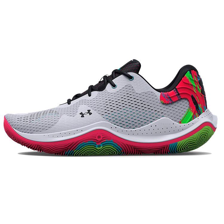 Under Armour Spawn 4 Printed Basketball Shoes Grey Red Green Men 3025345-103 46