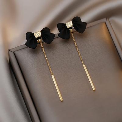 1 Pair Female Earrings Detachable Gift Lightweight Stylish Lovely Black Bowknot Female Earrings Fashion Jewelry