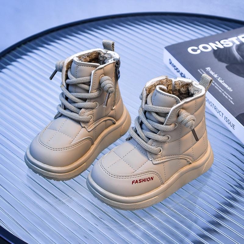 

Зимние ботинки для мальчиков 2025 года - на бархатной подкладке, нескользящая подошва, мягкая подошва, теплые хлопковые ботинки для маленьких и средних детей 21 светло-коричневого