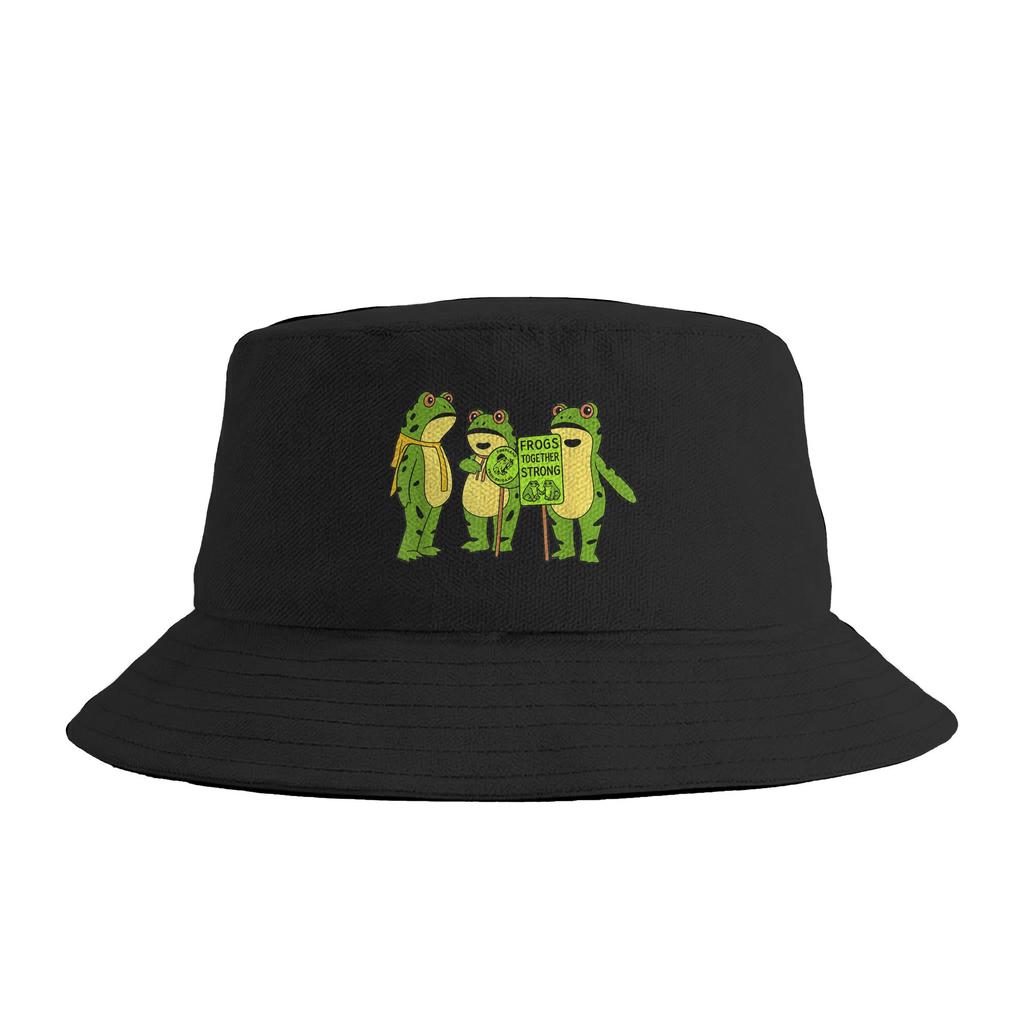 Portland Frog Protest Bucket Hat Streetwear FisherUnisex Caps For Couple Korean Vacation Sun Hats Personality Design Cap