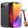 Silicone Case + Tempered Glass - iPhone 12 Pro Max - Black - Shockproof - Scratch-Resistant - Flexible