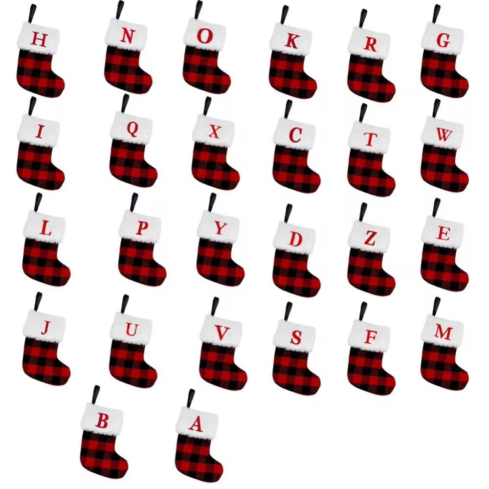 Large Capacity Red Black Checkered Letter Socks Christmas Tree Ornaments  New Year Decoration