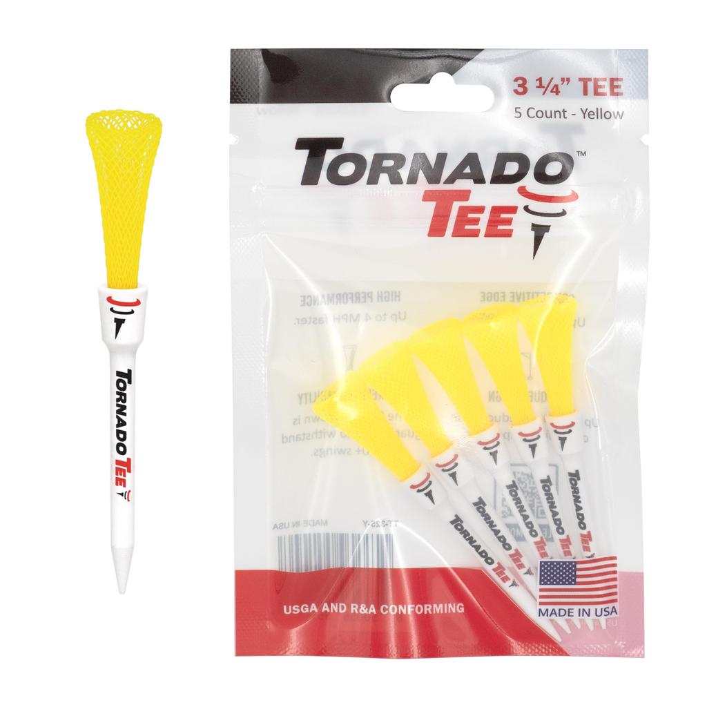 TORNADO TEE Golf Long Drive inches Pack of Tees, Yellow, 3.25 (82mm), 5, TT-325