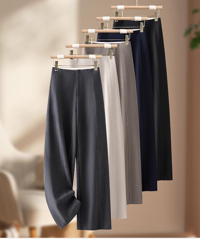 2026 Spring Women's Cloud White High-Waisted Wide-Leg Pants - Loose Old Money Style Casual Trousers