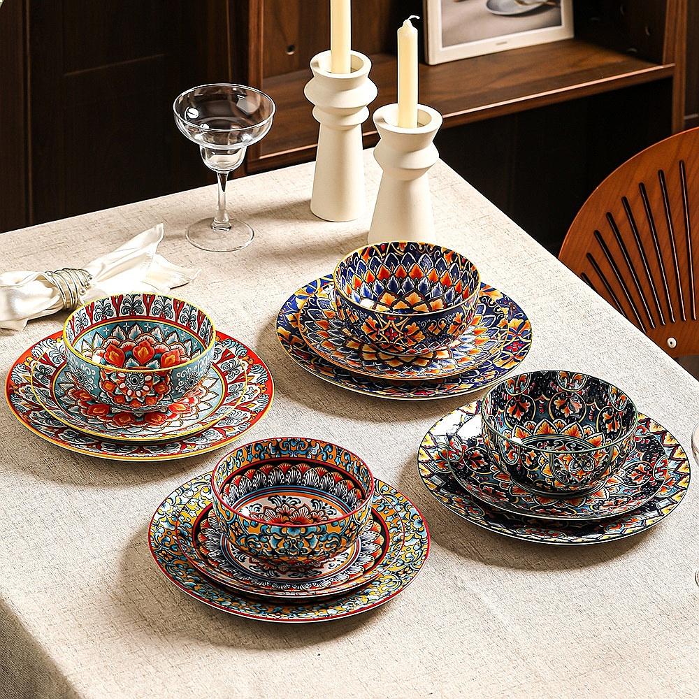 Bohemian Porcelain Dinner Plates Bowls Set Kitchen Tableware Cross-border Export Ceramic Plate Plate Sets Ceramic Plate