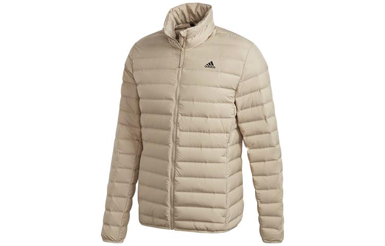 Adidas Down Jackets Men s Khaki Stand Collar Moderate Quilted Down Jacket GE5826 XL