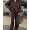 Casual Women's Fashion Half-cardigan Pullover Sweater Trousers Two-piece Loose Casual Autumn and Winter Suit