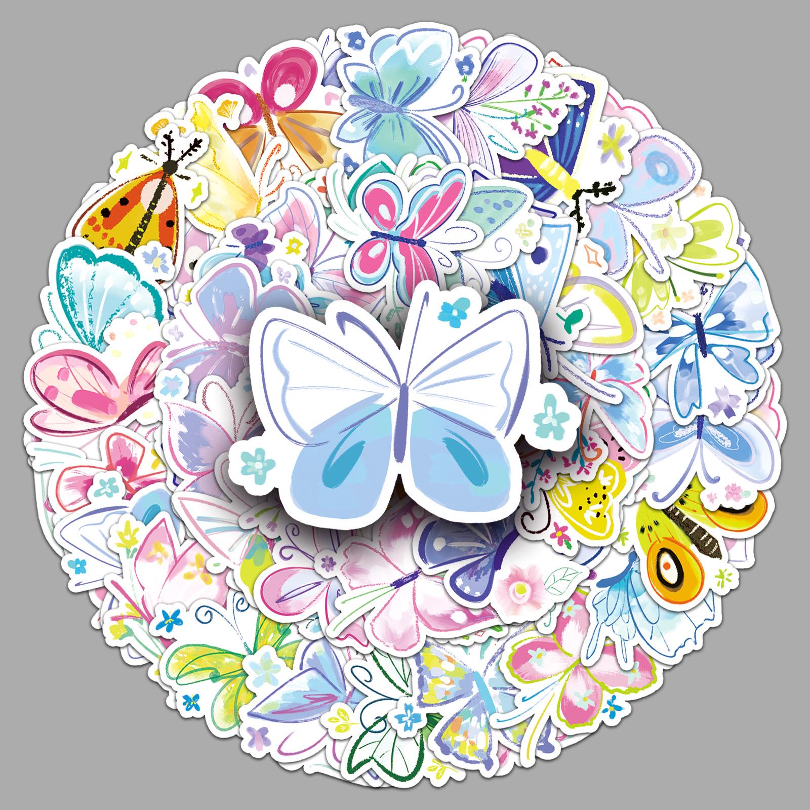 50 Waterproof Stickers: Watercolor Butterfly & Cartoon Animal Designs for Notebooks, Phone Cases, and Planners