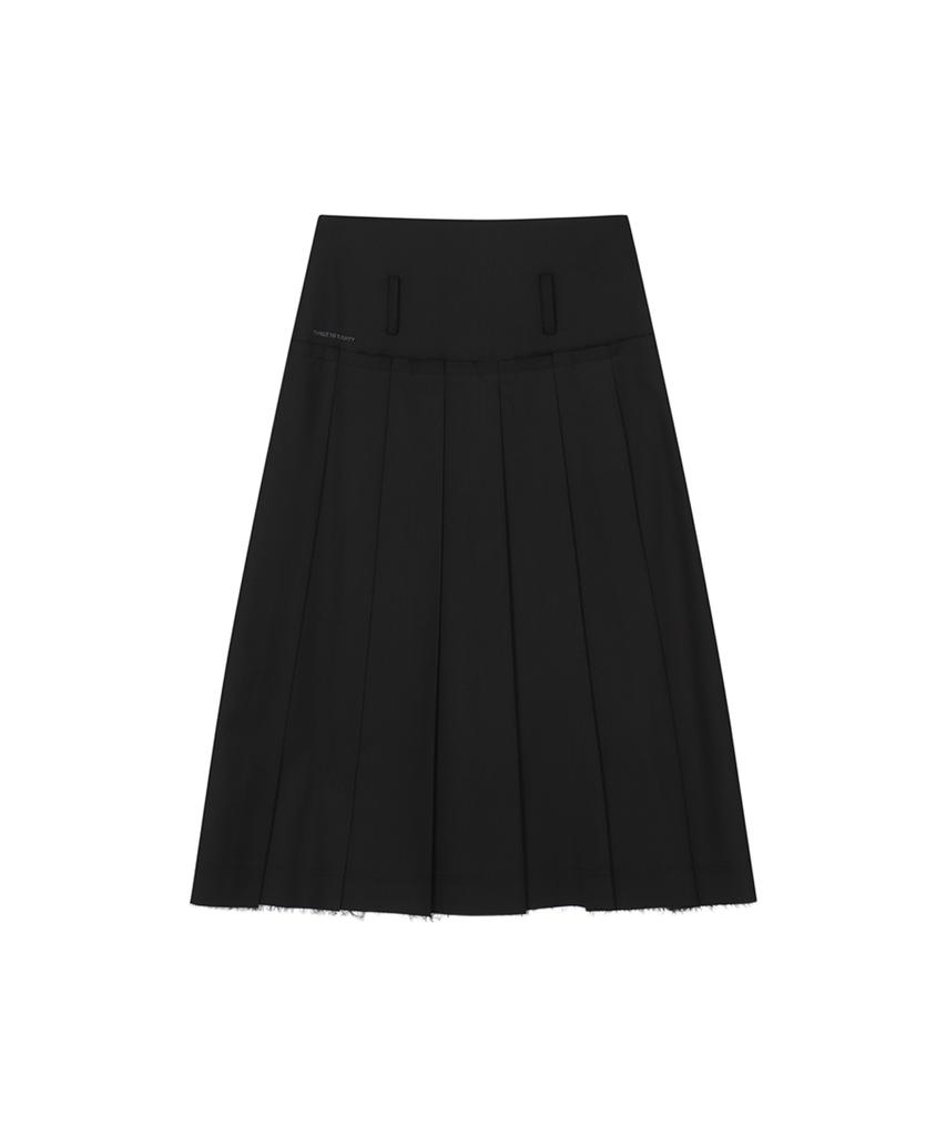 Three To Eighty Cut Hem Belt Pleats Skirt Black