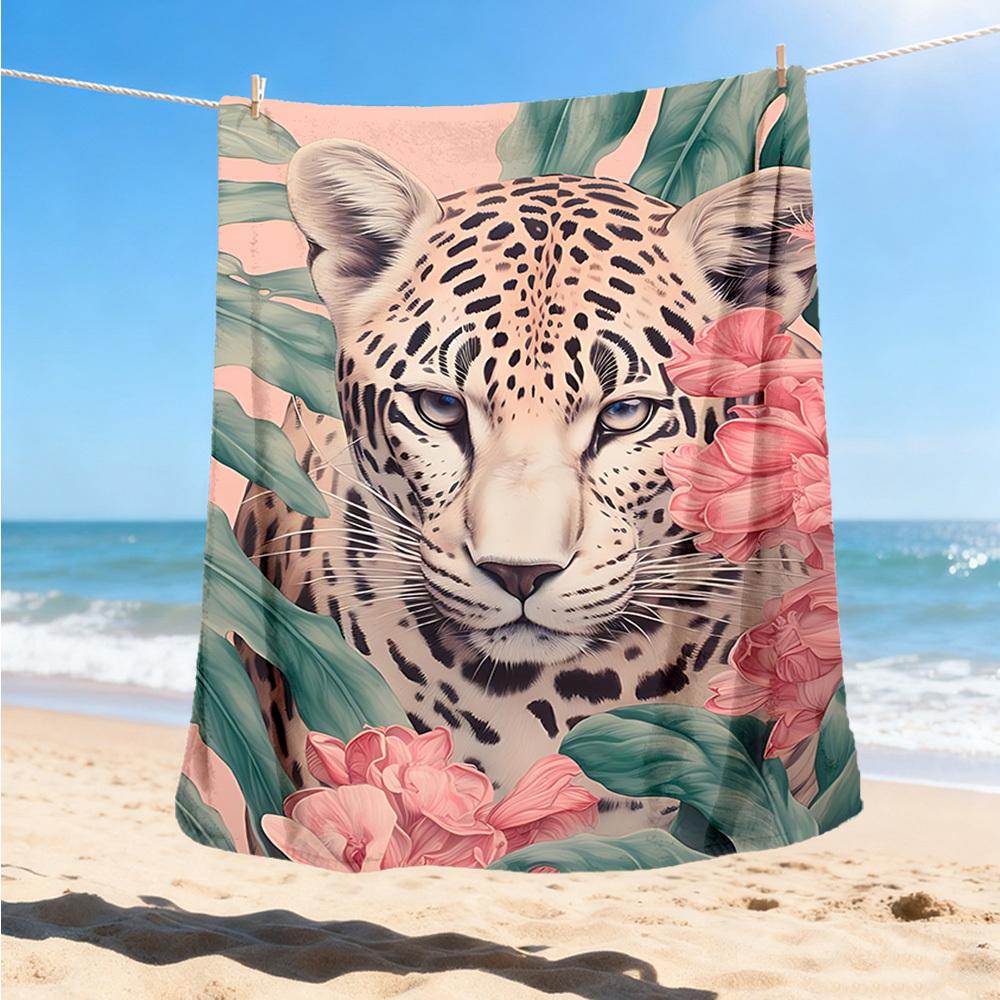 1pc Leopard Floral Print Outdoor Soft Polyester Flannel Throw Blanket Versatile for All Seasons , Soft , Cozy , Warm All Season Quilted Throw ,