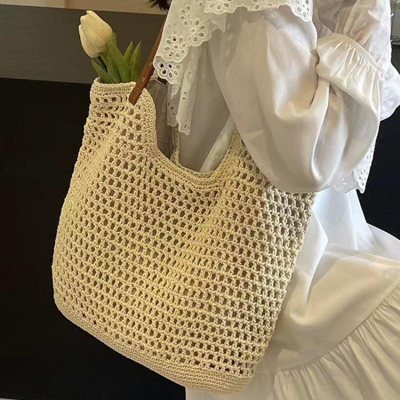 Premium Straw Woven Bag Women's Handwoven Bag Large Capacity Shoulder Tote Bag Seaside Vacation Beach Bag Women's Bag