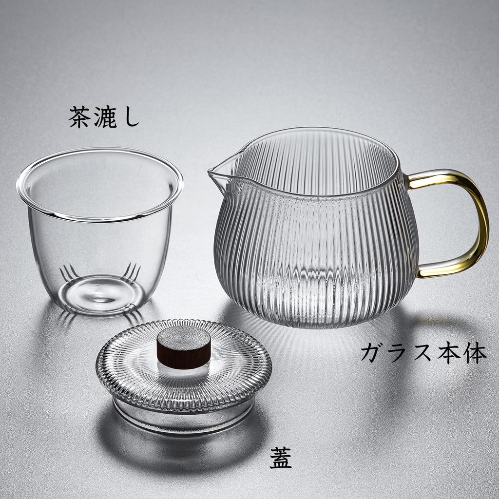 Pokaro Tea Melon Teapot, Heat-Resistant Glass, Heat-Resistant (170°C), Microwave-Safe, 570ml, with Tea Strainer and Lid, Wooden Knob, Suitable for