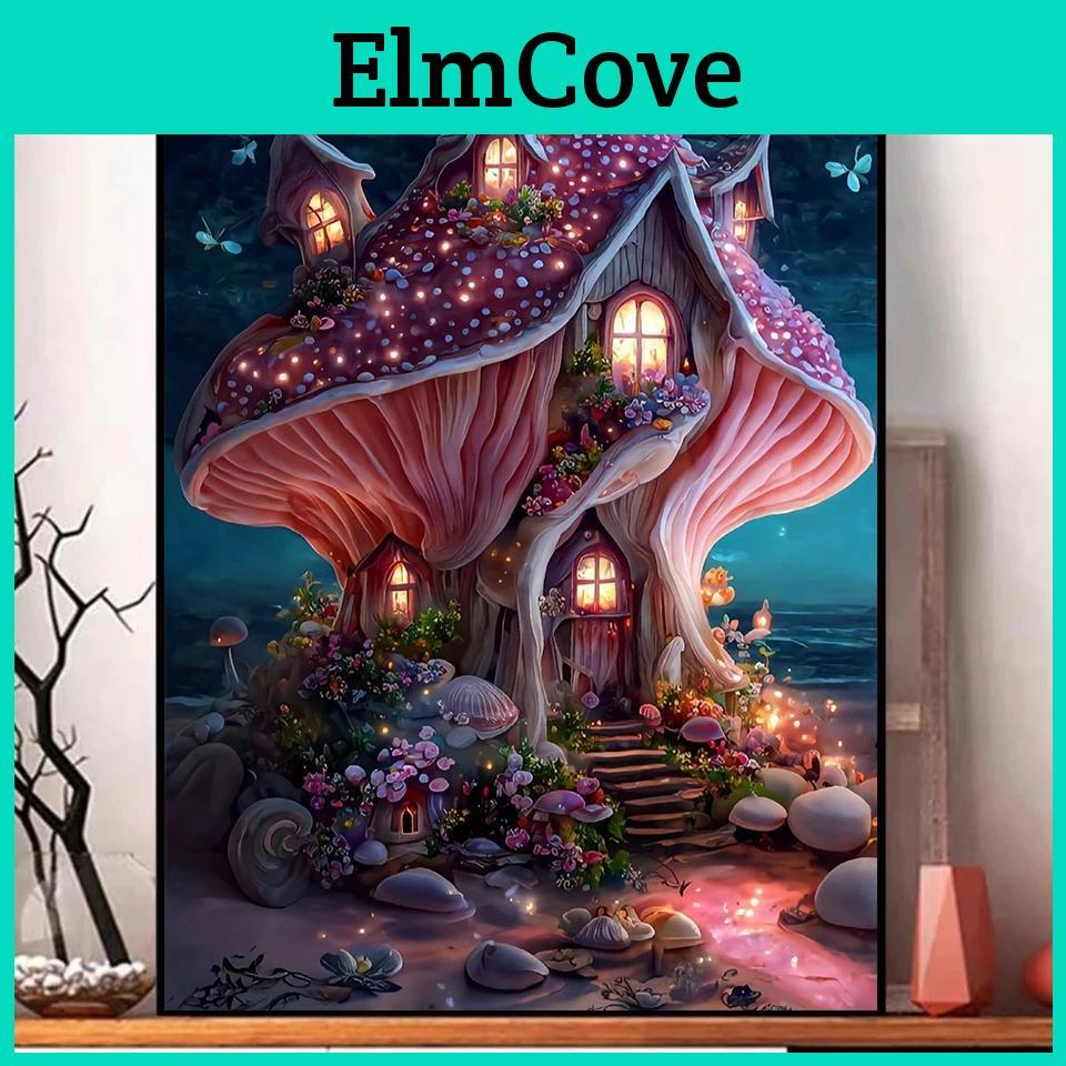 Full Round Embroidery Diamond Square Mosaic Fantasy Mushroom House Diamond Painting Cross Stitch Hand Landscape Home Decor