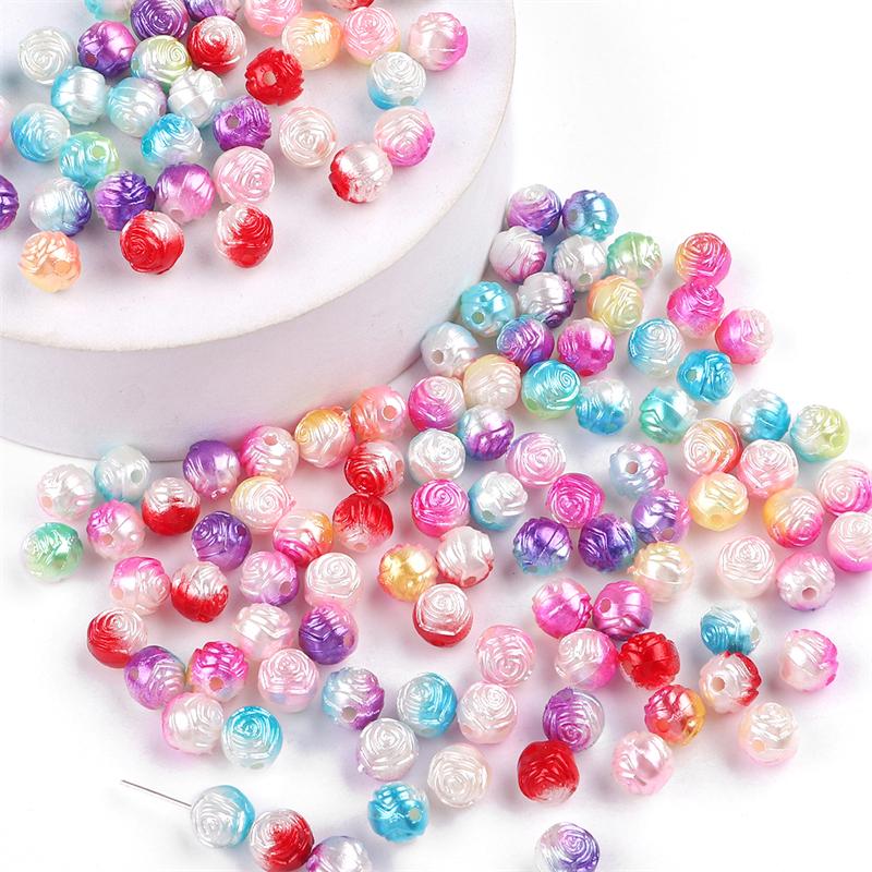 100pcs/bag Color Gradient Rose Beaded DIY Handmade Bracelet Necklace Earrings Jewelry Accessories