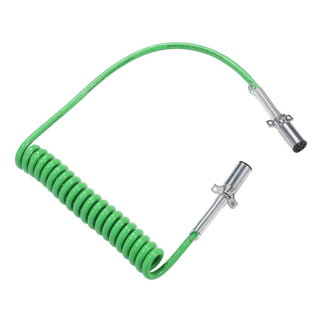 15FT 7 Way Coiled Trailer Cord Long Tail ABS Power Line Green Heavy Duty Power Wire for Semi Trucks Tractors