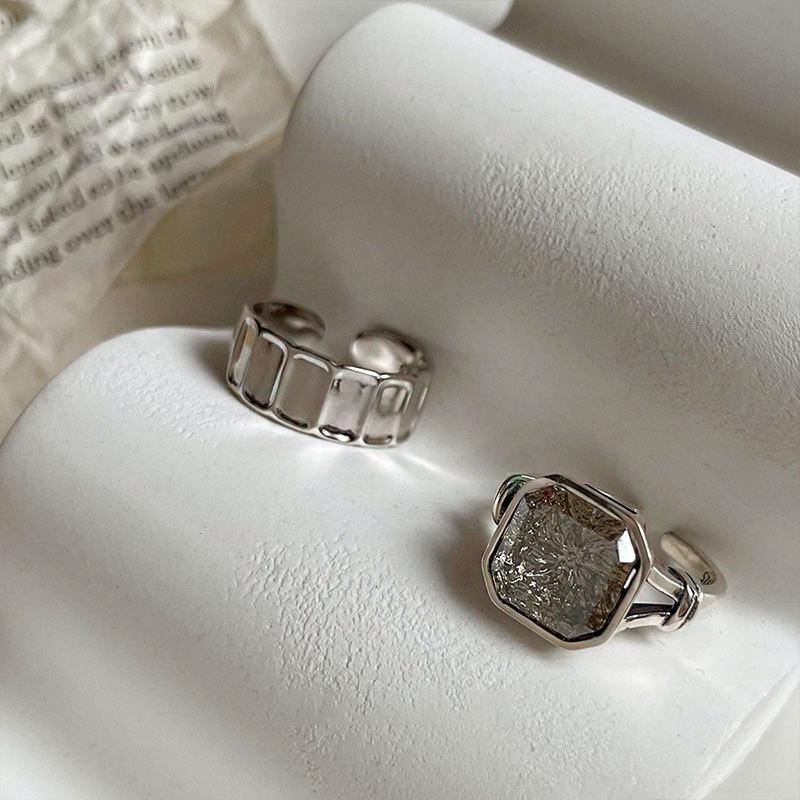Promotion Trendy Square Crystal Thai Silver Female Finger Ring For Women Never Fade Hand Accessories Gifts