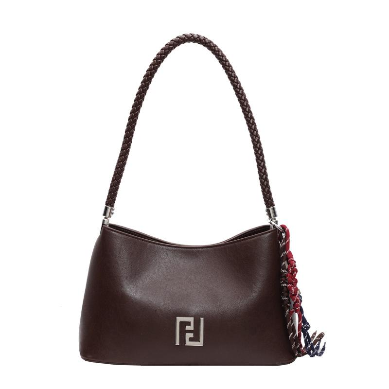 

Новая простая наплечная сумка женская осенне-зимняя большой вместимости средняя сумка для мамы текстурированная сумка для поездок под мышкой single package темно-коричневого