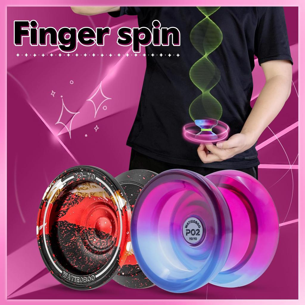 WATIEOBOO YOYO Dual Purpose Yoyo (Professional Non-Reactive To Reactive Yoyo), W7 Metal Yo Yo + PC Dual Color P02 Yoyo, Perfect for Beginner Kids and
