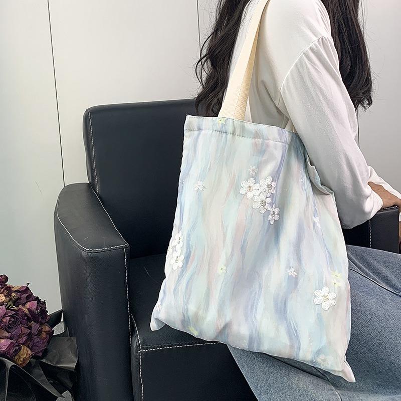 Embroidery Literary Ink Painting Small Fresh Canvas Bag
