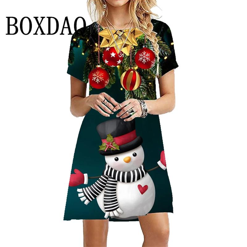 Sommer Damen Weihnachten 3D-Druck Kurzarmkleid