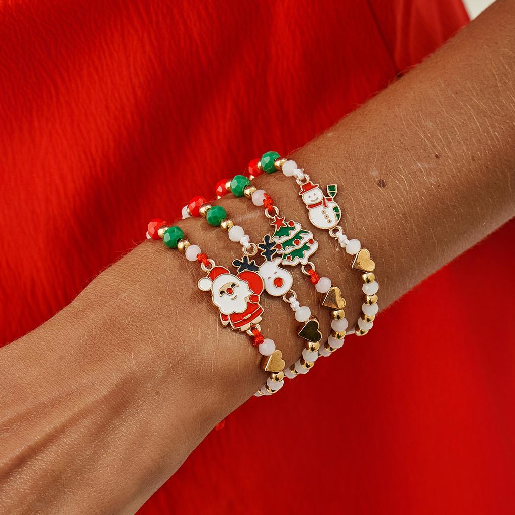 SHIXIN 4Pcs/Set Cute Santa Claus Elk Snowman Christmas Tree Pendant Bracelet Women Adjustable Rope Chain Acrylic Beaded Bracelet