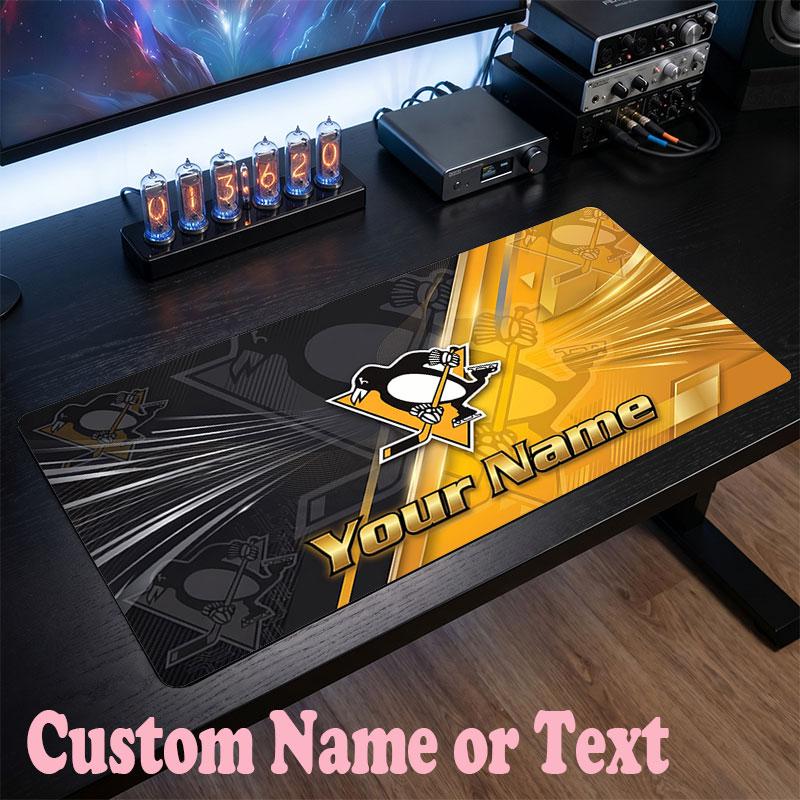 Pittsburgh Penguins Benutzerdefinierter Name Text Mauspads, Große Schreibtisch-Mausmatte Personalisiertes Home-Office-Geschenk