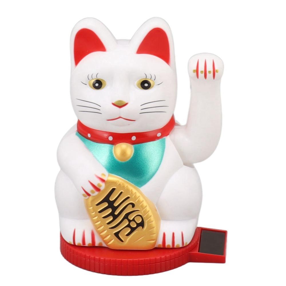 Plastic Rotatable Base Fortune Cat White & Gold & Black Car Dashboard Cat Ornament Home Decoration