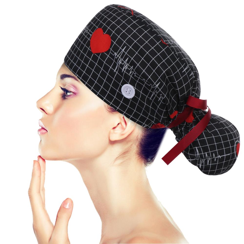 One Size Ponytail Holder Cotton Tie Back Hats Working Cap With Button Long Hair Cap Working Hat