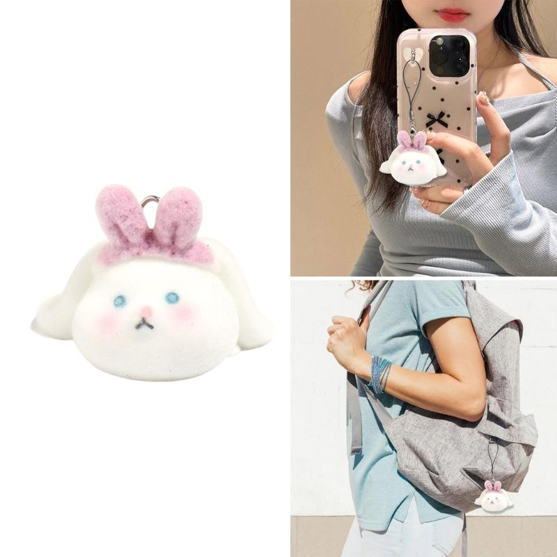 Fashionable Flocking Sturdy Resin Rabbits Charm for Craft Supplies Customizable Lovely Animal Pendants Daily Use